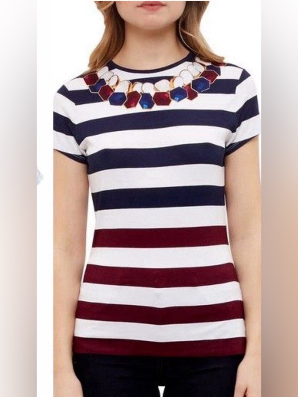 Ted Baker Stripe Print Faux Necklace Top  sz 1